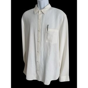Vince Men Shirt XL White Linen Button Summer Long Sleeve Pocket Classic Fit